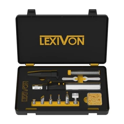 Imagen de LEXIVON Kit multipropósito soldador de butano Juego 7 puntas llama ajustable con autoencendido inalámbrico Pro Grade Equivalente (LX 770)