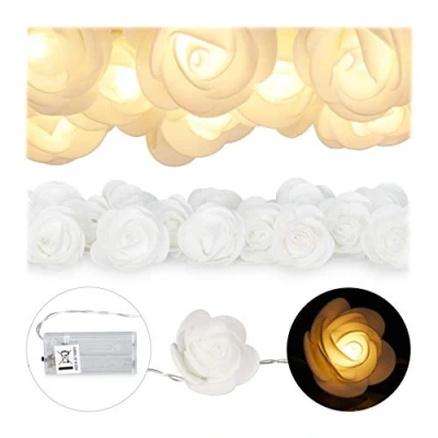 Imagen de Relaxdays Guirnalda de flores LED, 20 luces Iluminación bodas, Blanco cálido,