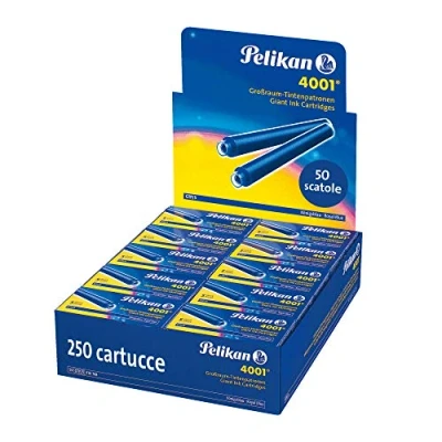 Imagen de Pelikan 310748A Juego de cartuchos tinta 4001 para plumas estilográficas GTP5, 250 unidades/50 cajas 5 grandes, Azul Real