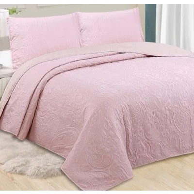 Imagen de HaraDeco Colcha Floral Lisa, de Verano Ligera, Cubrecama + 2 Fundas Almohada para Todas Las Estaciones, Hogar y Hosteleria(Cama Matrimonio 140/150cm, Flor Rosa)