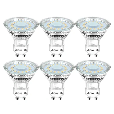 Imagen de Lepro Bombillas LED GU10 Cristal 4W, Bombilla Equivalente 50W Halógena, Lámpara 325 Lúmen Blanco Cálido 2700k, Ángulo de Haz 100, Paquete 6