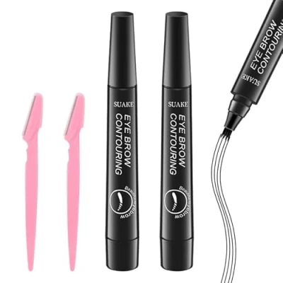 Imagen de 2 Piezas Lapiz Cejas Microblading,Lapiz 4 Puntas,Lápiz de Microblading,Perfilador Cejas,Apto para Principiantes y Profesionales (Negro con recortador cejas)