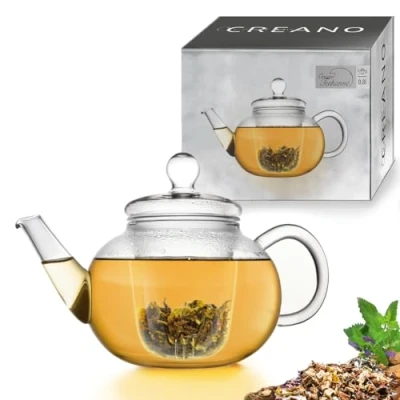 Imagen de Creano Tetera de Vidrio 800ml con Colador y tapa Vidrio, Perfecto para la Preparación Té Suelto, sin Gotas