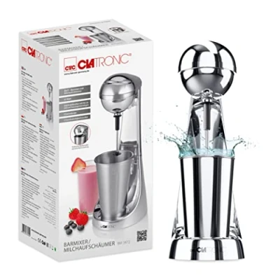 Imagen de Clatronic® batidora de bar y espumador leche en uno, preparador batidos con recipiente acero inoxidable 650 ml práctico portavasos, 2 velocidades, 65 W, cromo, BM 3472