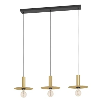 Imagen de EGLO Escandell Lámpara colgante con 3 llamas, adecuada para colocar encima de la mesa del comedor, estilo «New Retro», metal latón cepillado, en color negro, portalámparas E27, 95 cm