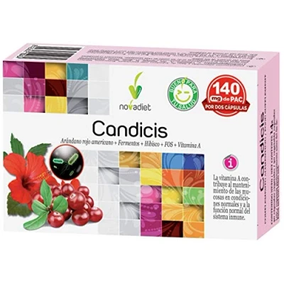 Imagen de Novadiet CANDICIS con Arándano Rojo Americano, Fermentos, Hibisco, FOS y Vitaminas Ayuda Equilibrio de la Flora Vaginal a Prevenir las Infecciones Urinarias Vaginales 30 Cápsulas Vegetales