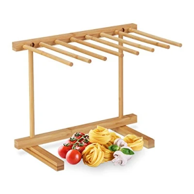 Imagen de Relaxdays 10031465 Secador Fresca Plegable de 8 Brazos, Tender Seca Pasta Bambú, Colgador Fideos Compacto, 28cm, Natural