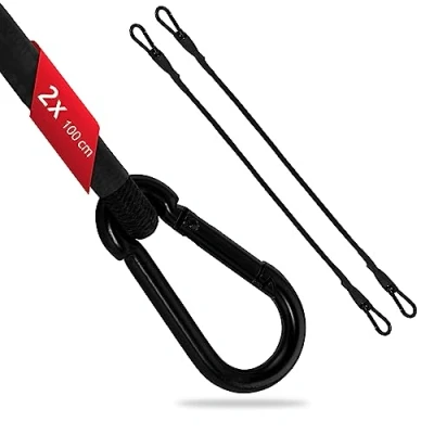 Imagen de ECENCE 2X Cuerdas elásticas con mosquetones de 100cm en Color Negro Correa elástica Goma, Tensor para Maletas, Extensor, Cable elástico Bicicleta, Coche, Maletas