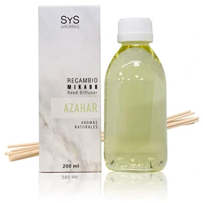 Imagen de Recambio Ambientador Mikado Azahar 200ml + Palos Mármol SYS Aromas. Notas frescas y orientales. Fragancia duradera.