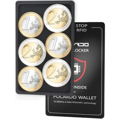 Imagen de POCARDO Compartimento para Monedas compatibe con tarjeteros Monedero pequeño de Cambio silencioso Fabricado en Aluminio Que Incluye Tarjeta bloqueadora RFID Espacio y Llaves