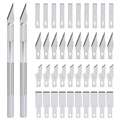 Imagen de Cuchillos de Arte Precisión Escalpelo Manualidades Cutter Incluye 2 Asas y 40 Cuchillas Repuesto Cuchilo Tallar Hobby Knife 42 PCS