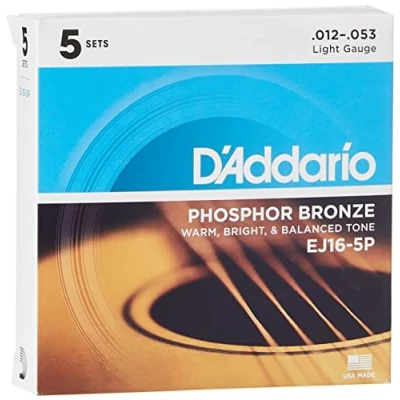 Imagen de D&#039;Addario Cuerdas Guitarra Acustica de EJ16 5P Extra Ligero, 12 53 5 Paquete