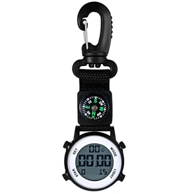 Imagen de JewelryWe Reloj de Mosquetón Mochila Hebilla Unisex Tendencia Práctica LED Pantalla Digital Electrónica Multifuncional Superficie Iluminación Grande Caso Negro