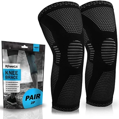 Imagen de POWERLIX rodillera para mujeres y hombres (1 par), de compresión artritis, dolor articular, lesión ligamentos, desgarro menisco, tendinitis, correr, Negro, S