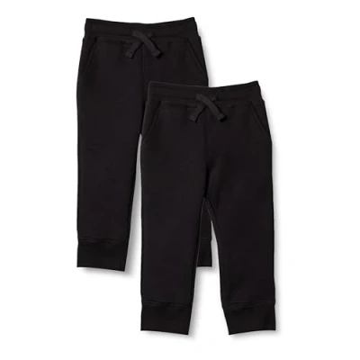Imagen de Amazon Essentials Pantalón deportivo jogger de forro polar Niño, Pack 2, Negro, 3 años