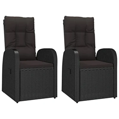 Imagen de vidaXL Sillones reclinable jardín Cojines 2 uds ratán sintético Negro