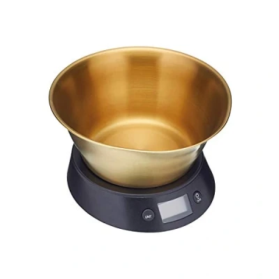 Imagen de KitchenCraft MasterClass Báscula Digital de Cocina con Recipiente Acero Inoxidable Color Cobre, 5 kg Negro/Bronce
