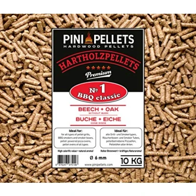 Imagen de PINI pellets de Madera Dura №1 BBQ Classic 10 Kg Gránulos Parrilla para Asar, Fumar, también hornos Pizza operados con