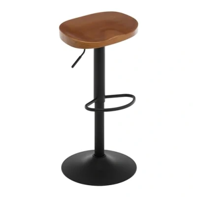 Imagen de WOLTU Taburete de Cocina, Bar sin Respaldo, Sillín Giratorio con Reposapiés, Ergonomico Tocador, Silla Altura Regulable, Asiento Madera, Base Metalico, Marrón, BH413br 1