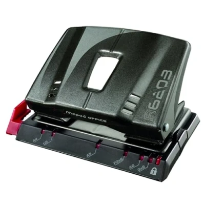 Imagen de Maped Perforadora de Papel Advanced Metal 2 Agujeros para 20/25 Hojas Agujereador Metálico Regleta Ultra Legible Tapa Vaciar Confetis Rápida y Precisa Color Negro