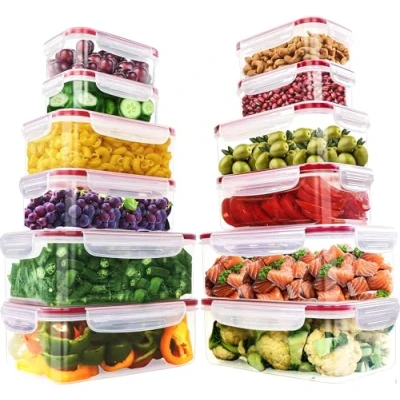 Imagen de KICHLY 24 piezas envases herméticos de plástico para almacenamiento alimentos (12 envases, 12 tapas) Contenedores cocina, despensa, alacena microondas y congelador Sin BPA
