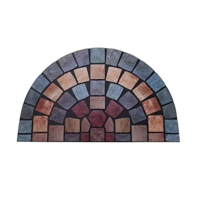 Imagen de Nicoman Elegant Tile Felpudo de Entrada Resistente, Respetuoso con el Medio Ambiente, Antideslizante, para Interiores y Exteriores, diseño Media Luna (75 x 44 cm), Borde Azul