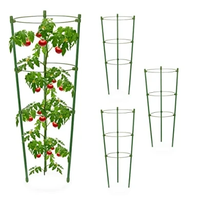 Imagen de Relaxdays Pack 4 Jaulas Tomates, Soporte Plantas Trepadoras, Tutores Enredaderas, 3 Anillos, para Maceta, 45x18cm, Verde