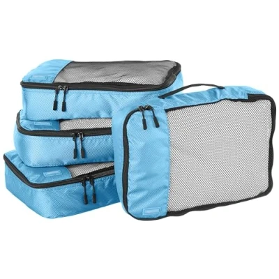 Imagen de Amazon Basics Organizador Para Maletas, Organizadores de Viaje, con Cremallera, Juego 4 Bolsas, Mediano, Azul Cielo