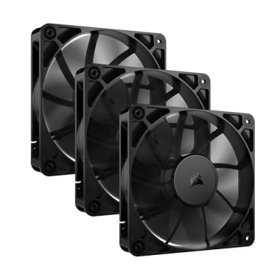 Imagen de CORSAIR RS120 120 mm PWM Ventiladores Conexión en Cadena Bajo Nivel de Ruido Rodamiento Cúpula Magnética Paquete Triple Negro