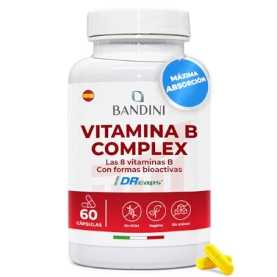 Imagen de Bandini® Vitamina B Complex Complejo con B1, B2, B3, B5, B6, B7, B9, Betaína, Colina, Inositol 60 Cápsulas DR CAPS Aumenta el nivel de energía y mejora la concentración memoria