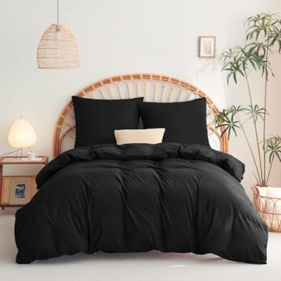 Imagen de WAVVE Funda Nórdica 155x220 cm 1pc con Almohada 80x80 2pcs, Negro