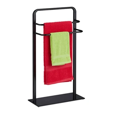 Imagen de Relaxdays Toallero Pie 3 Brazos, 79x45x20 cm, Soporte Toalla, Ropa, Baño, Dormitorio, Acero, Cristal Esmerilado, Negro