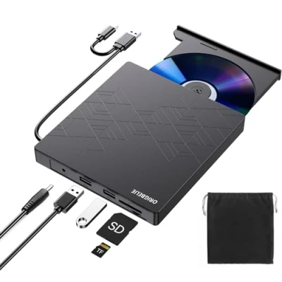 Imagen de ORIGBELIE Grabadora CD DVD Externa, Ultra Delgado USB 3.0 Tipo C CD/DVD ROM +/ RW Drive con Puerto Lector Externo para PC, Portátil, Escritorio, iMac, Windows 11/10/8/7/XP, Linux, Mac OS