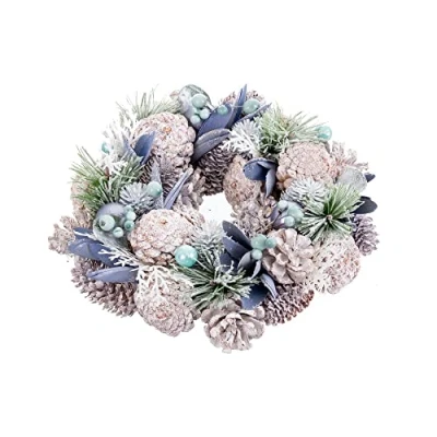 Imagen de LOLAhome Corona de Navidad piñas con Acebo Azul Ø 26 cm