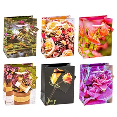Imagen de TSI 84025 Bolsas de regalo pequeñas decoradas con diseño rosas, pack 12 unidades, 6 modelos diferentes