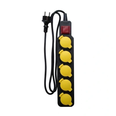 Imagen de Zenitech Bloque impermeable IP44, 5 enchufes 16A 2P+T con solapas e interruptores, cable HO5RRF 3G1 de 1,5 m