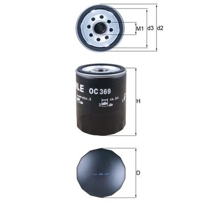 Imagen de MAHLE ORIGINAL OC 369 Filtro de aceite enroscable SMART: Forfour I, MITSUBISHI: COLT 6