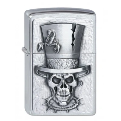 Imagen de Zippo Feuerzeug 2001666 Skull Top Hat Emblem Briquet, Metal, Brushed Chrome, Normal