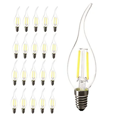 Imagen de Chao Zan 2W E14 LED Bombilla Filamento, 200 lúmenes 6000K Blanco frío, C35 casquillo edison luz cálida vela, AC 220V, No regulable, paquete de 20