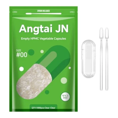 Imagen de AngtaiJN cápsulas veganas vacías Tamaño 00 transparentes para rellenar con 2 microcucharas, de bricolaje 00, 1000 piezas