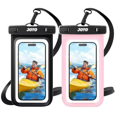 Imagen de JOTO 2 uds. Bolsa Estanca Móvil Universal, Funda Impermeable para iPhone 16/15/14/13/12 Mini/Pro/Pro MAX/11/XS/XR/8 Plus/7 Plus, Galaxy Note10+/S20 Ultra/S20+/S10e hasta 7&quot; Negro/Rosa