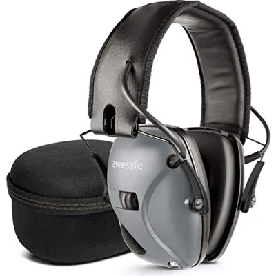 Imagen de awesafe Orejeras electrónicas para tiro con bolsa de almacenamiento viaje duro, reducción ruido GF01+ amplificación sonido, protección auditiva electrónica, auditiva, NRR 24 dB,