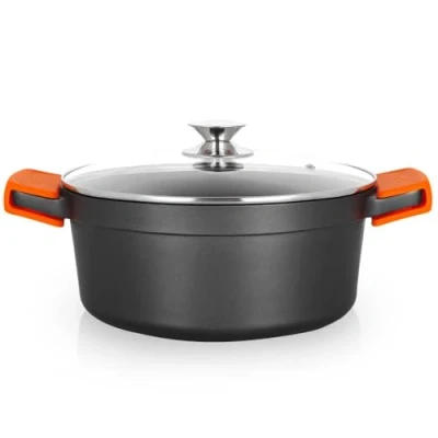 Imagen de Orbegozo CDH 3028 Cacerola Honda Aluminio Fundido, 6.7 L, Superficie Antiadherente Libre de PFOA, Tapa Cristal Templado, Asas Silicona