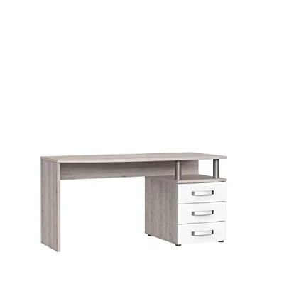 Imagen de FORTE Rondino Escritorio con 3 cajones, roble arena combinado blanco luciente, 59,9 x 138 70,2 cm