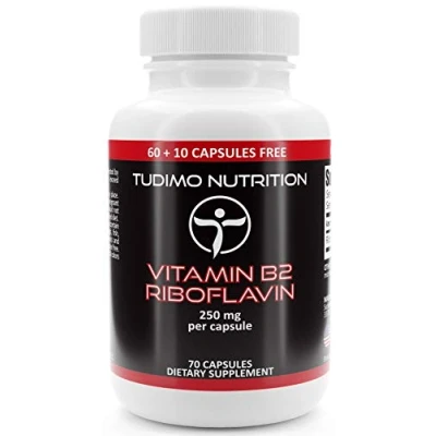 Imagen de Vitamina B2 Riboflavina 250mg Cápsulas 70 Capsulas (2+ Meses de provisión) Desintegración Rápida, cada una con 250 mg Polvo Vit Pura (Riboflavin Supplement)