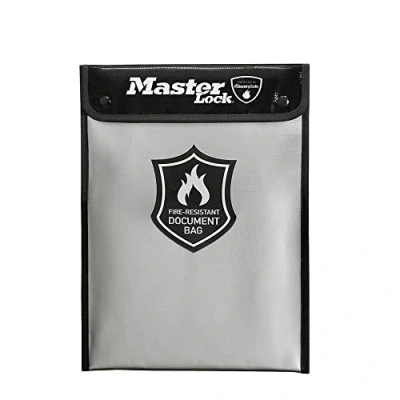 Imagen de Master Lock, FBWLZ0EURHRO Portadocumentos ignífugo con Revestimiento de Silicona Resistente al Fuego y Agua para Proteger Dinero, Gris