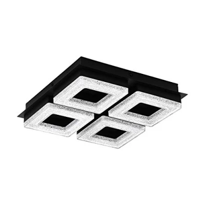 Imagen de Eglo LED lámpara de techo Fradelo 1, 4 llamas, salón metal, plástico en negro, cristal claro, dormitorio angular, LEDs blanco cálido, 28 cm