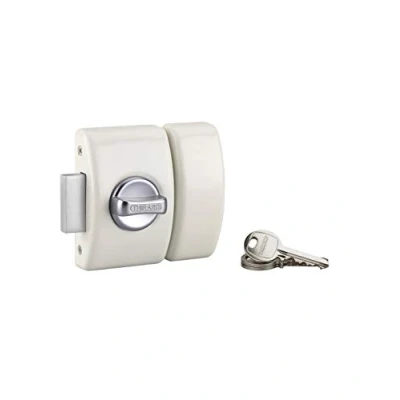 Imagen de THIRARD Cerradura con botón de diseño para puerta entrada, cilindro 40 mm, acero, 3 llaves, color blanco
