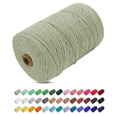Imagen de Uiopa Hilo Macrame 3mm x 200m, Cuerda Gruesa de Algodon Natural, Cordel Colores Algodón para Manualidades, Pared, Cortinas, Colgar Plantas, Fotos (Frijol verde)