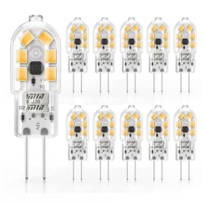Imagen de Cxyemt Bombillas LED G4 2 W, equivalente a 20 halógeno, luz blanca cálida, 3000 K, AC/DC12 V, lámpara de ahorro energía, no regulable, sin parpadeo, paquete 10